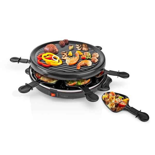 Gourmet Raclette Grill | 6 Personen | Spatel | Anti-aanbak laag | Rond